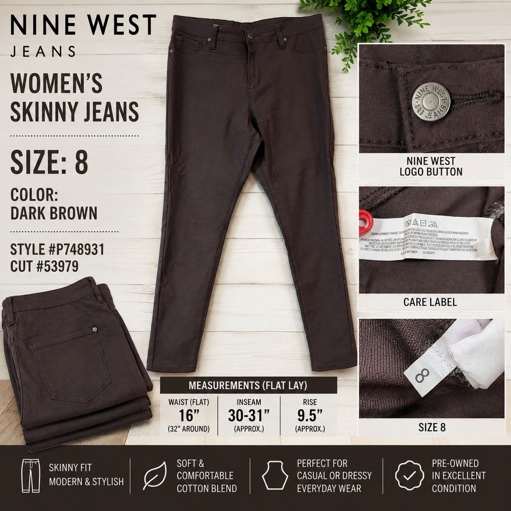 Nine West Jeans Womens Skinny Jeans Dark Brown P748931 Size 8